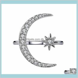 Luxurious Natural Gemstones Moon And Star Adjustable White Glod Filled 925 Sterling Silver Romantic Diamond Jewellery 0Tzcw Band Rings B9Se6