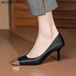 ALLBITEFO Metal toe genuine leather sexy high heels party women shoes women heels shoes alons hauts femme high heel shoes 210611