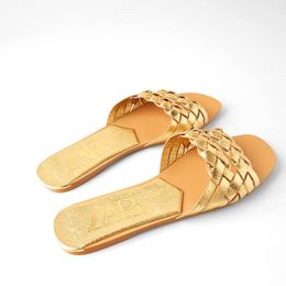 Meotina Women Sandals Summer Flat Slides Narrow Band Slippers Flat Causal Shoes Gold Gold Size 41 42 210520