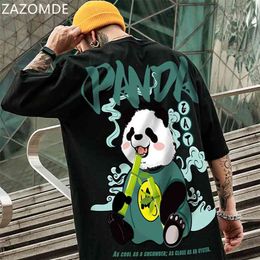 ZAZOMDE Hip Hop Tees T-Shirt Chinese Style Panda Harajuku Loose Men T Shirt Casual Summer Oversized Male Punk Clothes 210706