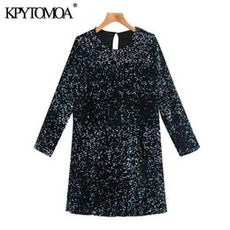 Women Sexy Fashion Shiny Sequin Mini Dress O Neck Long Sleeve Party Female Dresses Vestidos Mujer 210420