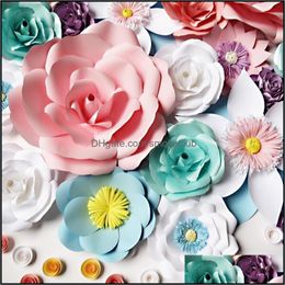 Festive Supplies Home Garden 105Pcs Nt Paper Flowers And Green Leaf Party Wedding Decor For Po Booth Backdrop Background Decorative & Wreath