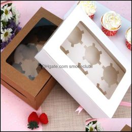 Gift Wrap Event & Party Supplies Festive Home Garden 10Pcs/Lot White/Kraft Window Box Packing Boxes Candy/Cake/Cookie/Cupcake Display Weddin