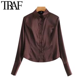 TRAF Women Fashion Office Wear Cosy Blouses Vintage Long Sleeve Button-up Female Shirts Chic Tops 210415