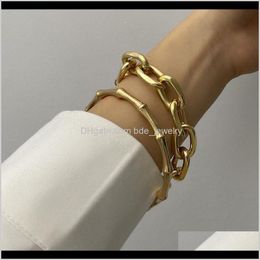 Bracelets Jewelrysrcoi 2/Pcs Set Gold Color Metal Chain Link Creative Bamboo Fashion Punk Bangle Bracelet Women Party Drop Delivery 2021 Va5K