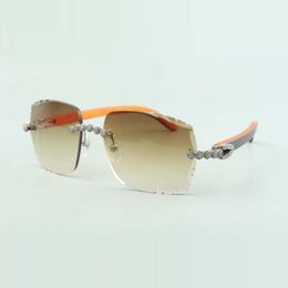 2022 Bouquet Diamond Sunglasses 3524014 with Natural orange wooden glasses and cut Lens 3.0 Thickness