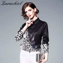 Spring Summer Fashion Runway Leopard Print Casual Top Women's Long Sleeve Turn Down Collar Elegant Office Lady Blouse Shirt 210416
