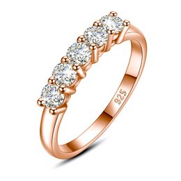 5 Stones Moissanite Diamond Ring Female 3.5mm 0.2ct Total 1ct Engagement Rings Certified 14K Rose Gold Color 925 Silver Jewelry