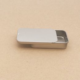 Empty slide top tin boxes rectangle candy usb storage box case Jar container silver color