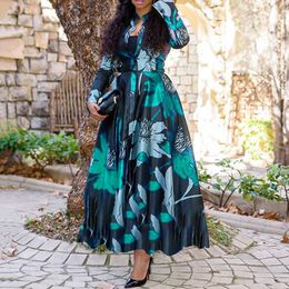 Women Vintage Floral Printed Long Sleeve Summer Dress Retro Plus Size Office Maxi Vestidos Elegant Ladies Party Wear