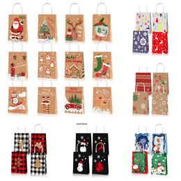 Xmas Gifts Wrap Kraft Paper Bag Handbag Christmas Gift Packaging Bags 21*16*8cm 12pcs/bag Party Supplies XD24788