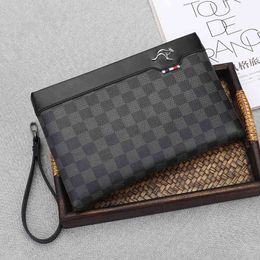 Fashion Plaid Cowhide Material Leather Men's Purse Hand Bag High Quality Luxury Brand Men Bag Sacoche Homme Bolso Hombre