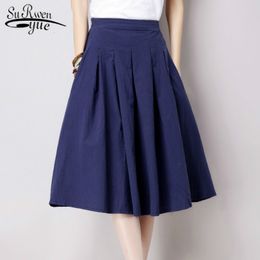 faldas mujer moda skirts womens shirt high waist A-Line Mid-Calf Solid Casual pleated 2214 50 210427