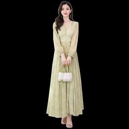 Spring and Autumn Was Thin V-neck Long-sleeved Elegant Fashion Printed Chiffon Long Dress Plus Size 4XL Dresses 210423