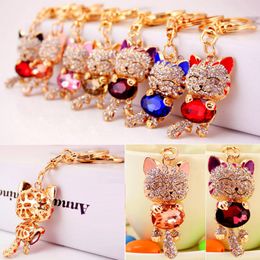 Crystal Rhinestone lucky cat Keychain Metal Keychains Luggage Decoration Pendant Key Chain Fashion cat shape keychains Keyring Small Gifts