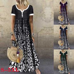 Elegant Women Boho Floral Print Long Dr5XL Casual Streetwaer Short Sleeve Maxi DrLoose Summer Dresses 2020 Plus Size 4XL X0621