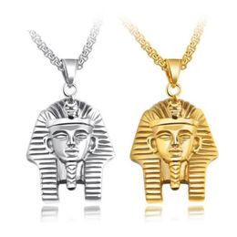 Men Hip hop Pendant Necklace Stainless steel Egyptian Pharaoh Head Pendant Necklaces Chain Punk Jewelry