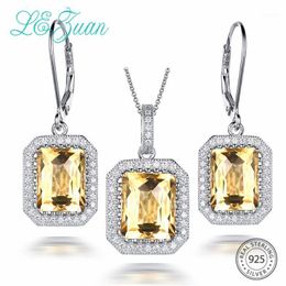 Bracelet, Earrings & Necklace L&zuan 10.95CT Natural Citrine Fine Jewelry Set For Wedding 925 Sterling Silver Earrings/Pendant White CZ Yell