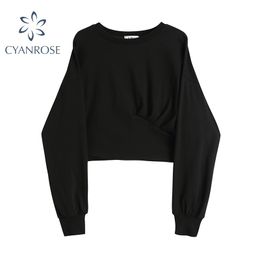 Women Pullover Sweatshirt Autumn Winter Casual Warm long sleeve O-Neck Pullovers hoodies For Girls Solid Colour Tops 210417