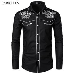 Black Embroidery Shirt Men Brand Star Mens Button Down Shirts Men's Long Sleeve Dress Chemise Homme Camisa XXL 210626