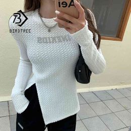 Spring Women's Letter Embroidered Korean Style T Shirt Slim Long Sleeve Tee O Neck Casual All Match Slit Tops Lady T12988X 210416