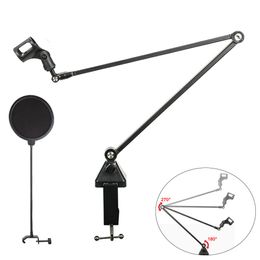 Microphone Boom Arm Stand Pop Filter Set Spring Free Gear Adjustment Adjustable Suspension Scissor Bracket Tripod Mic Stands