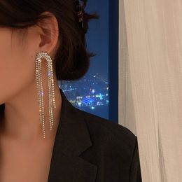 Fashion Long Tassel Crystal Drop Earrings for Women Geometric Big Full Rhinestone Earrings Statement Jewellery Gifts