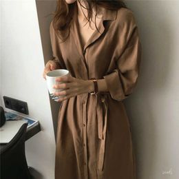 Spring Autumn Fashion Female Batwing Sleeve Vintage Solid Shirt Utility Dress Women Casual Loose Wrap Dress Oversize 210706