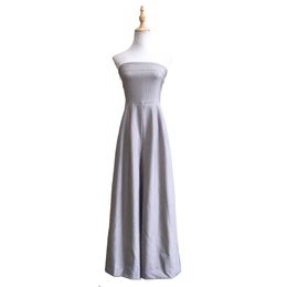 Women Gray Strapless Sleeveless Wide Leg Jumpsuit Vocation Holiday Beach Sexy Elegant J0026 210514