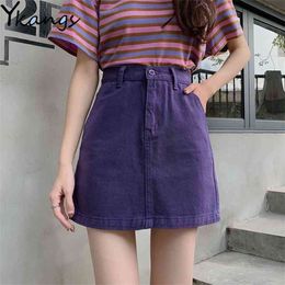 Purple Women's Skirt Summer High Waist jeans s Womens Casual Korean A-line Mini Harajuku Minimalism Denim 210421