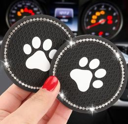 10pcs PVC Drink Mats Cat paw Printed diamond Coffee Mug coaster Soft Round Non-slip for Car Home Decoration