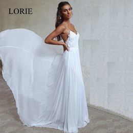 LORIE Beach Wedding Dresses Spaghetti Straps Robe de soiree Vintage Lace Top Elegant Women Boho Chiffon Long Bridal Dress