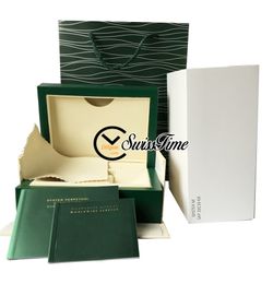 2021 caixas de relógio originais de madeira verde com manual certificado internacional conjunto relógios acessórios super edição 116610 126610 Swisstime B2
