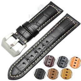 22mm 24mm Watchbands Men Thick Genuine Leather Watch Band Strap For Panerai Bracelet Brown Black Wristwatches Accessories