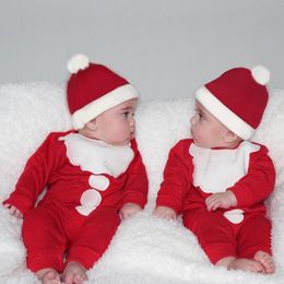 Christmas Newborn Clothes Suit Father Christmas Costumes Newborn Rompers Caps Boy Clothing Suit Girl Jumpsuit Fleece Outfit 210413