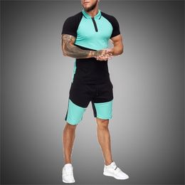 Tracksuit Mens Summer Men Casual Sets Sweatsuit Pocket Clothing Sportswear Set Fitness Shorts+T shirt Fashion Male Suit 210806
