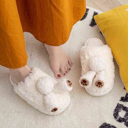 2021 Winter Women Furry Slippers Cozy Fluffy Plush Slides Christmas Gift Warm Shoes Home Indoor Cartoon Cute Cotton Slippers H1115