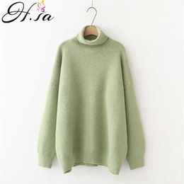 H.SA Women's Turtleneck Sweaters Thick Warm Pullover Cashmere Jumper Soft Oversized Knitwear Sweater Korean Women Jumpers 210714
