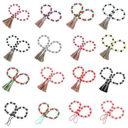 Wall Decor Halloween Christmas Wood Bead Garland Decorated Tassel Farmhouse Beads Party Favour Decorations M3804