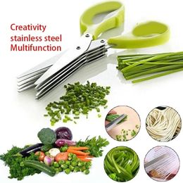 Stainless Steel Cooking Tools Kitchen Accessories Knives 5 Layers Sushi Shredded Scallion Cut Herb Spices Scissors WLL857