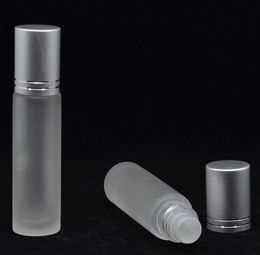 10ml 1 3oz Thick Frosted Clear Glass Roll On Bottle Empty Essential Oil Perfume Bottles With Metal Roller Ball Silver Cap SN2791