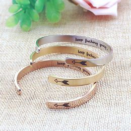 Encouragement Bangles Inspirational Titanium Keep Going Open Arrow Bracelet For Men Women Jewellery Drop Bangle