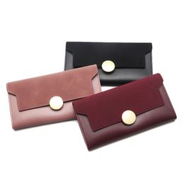 New Simple Ladies Long Frosted Leather PU wallet Large-Capacity Multi-Card Slot Snap Wallet Purse