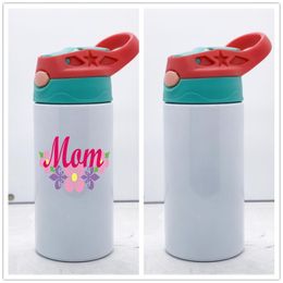 12oz DIY Sublimation Kids Sippy Cup Mugs Stainless Steel Skinny Tumbler Bottle Double Wall Vacuum Insulated Mug Flip Top Bottles