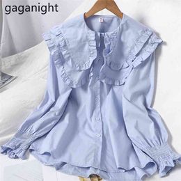 Women Sweet Spring Blouse Long Sleeve Solid Fashion Girls Shirt OL Chic Korean Blusas Double Layer Shirts Slim 210601