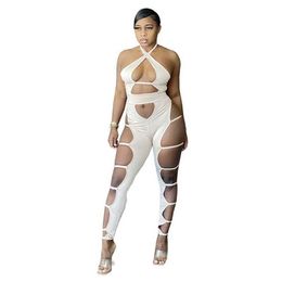 Side Hollow Out Sexy Rompers For Women Jumpsuits Skinny Party Night Club K-Pop Style Bodycon Playsuits Overalls 210525