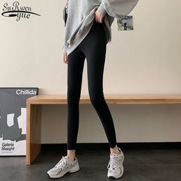 Korean Winter Solid Casual Cotton Trousers High Elasticity Velvet Women's Leggings Keep Warm Waist Slim Pant 12938 210427