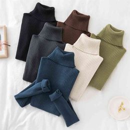 white cotton turtle neck UK - Turtleneck Knit Sweater jumper Women's Autumn Winter Set Finger Slim Fit Pure Color Long-Sleeve thick Pullover Sweater for women 210515