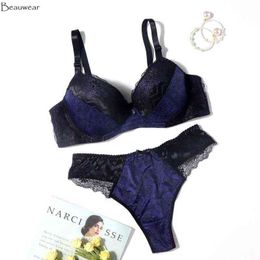 NXY sexy set Beauwear 38D-48D big cup plus size lingerie set print floral lace underwear for women sexy padded Mould bra 1127