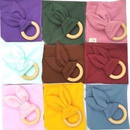 Baby Triangle Scarf Cotton Bib Wood Ring Pacifier Teether Set Infant Feeding Saliva Towel Soother Molar 18 Designs BT6516